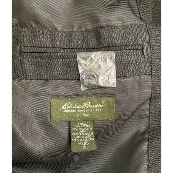 Eddie Bauer Mens Dark Gray Canvas Blazer Size M Medium Herringbone Sports Coat - Picture 7 of 10